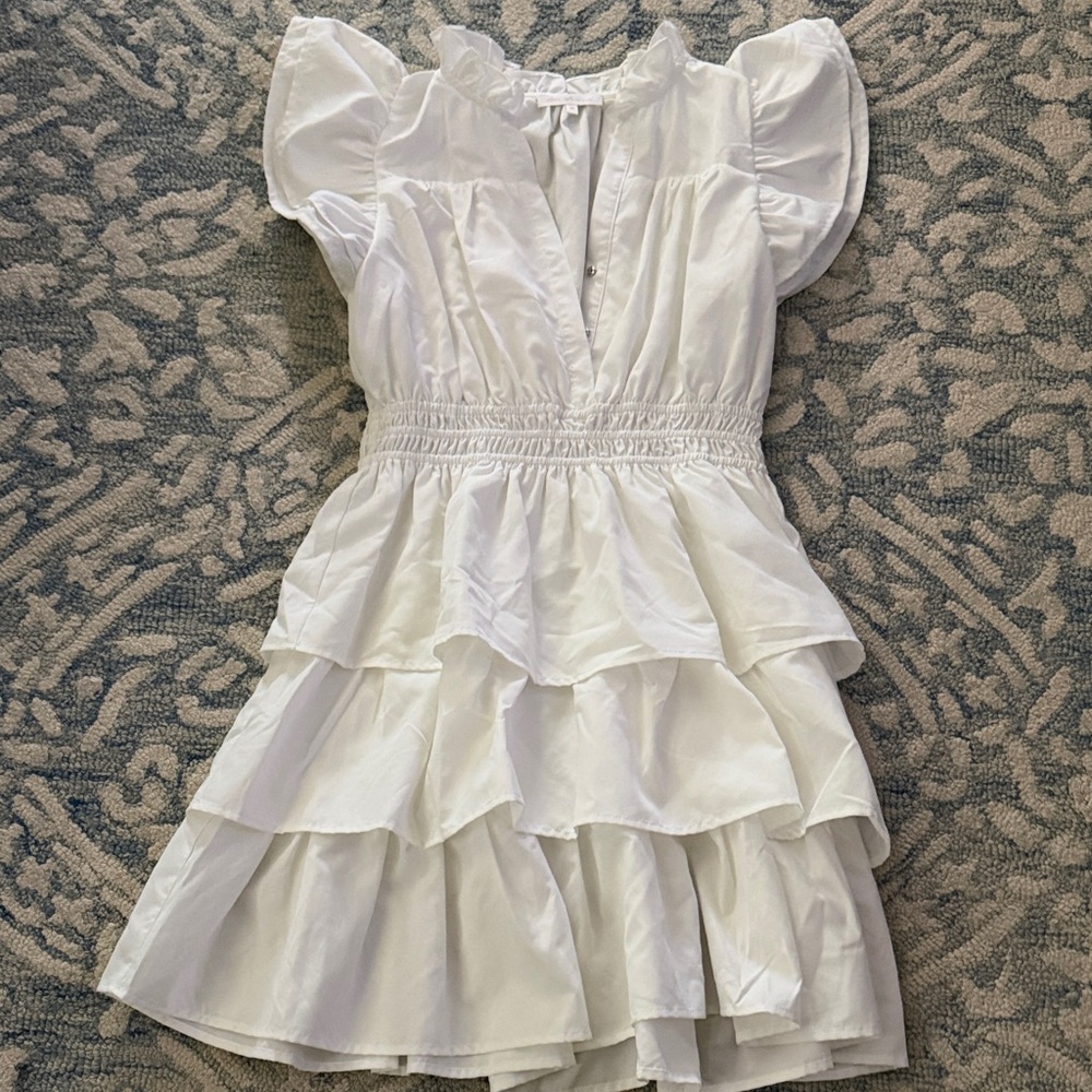 Ces Femme White Ruffled Casual Dress